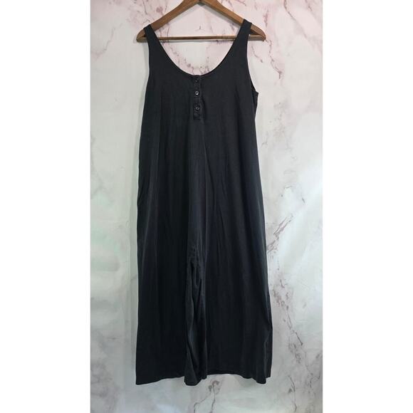 Storq Jumpsuit Womens 3 Medium Black Wide Tank Slouchy Nursing Gaucho Henley - Picture 1 of 12